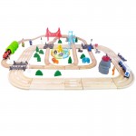 Set trenulete cu pista si circuit  autostrada din lemn si sine Rail Road Acooltoy -100 piese